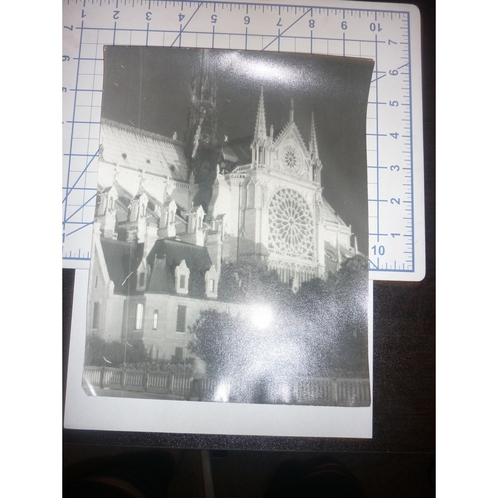 Vintage‎ Notre Dame Cathedral Paris France Night Architecture B&W Photo 10x8